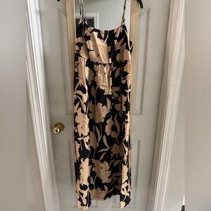 Floral Strapless Maxi Dress in Black and Tan